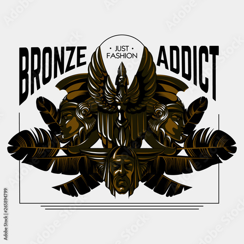 Bronze addict. Vector hand drawn illustration of sculpture made in art deco style isolated.