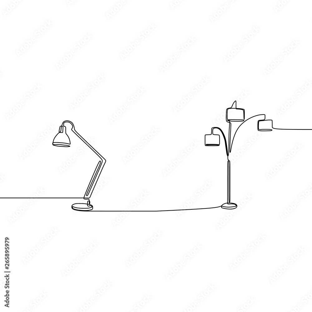 triple lamp and single table lamp One line drawing of lamp for home  furniture minimalist design vector illustration Stock Vector | Adobe Stock
