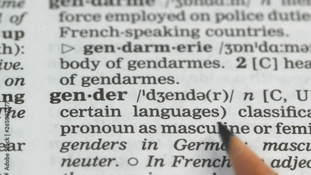 Gender, word pointed in dictionary, men and women relations, sexism prevention
