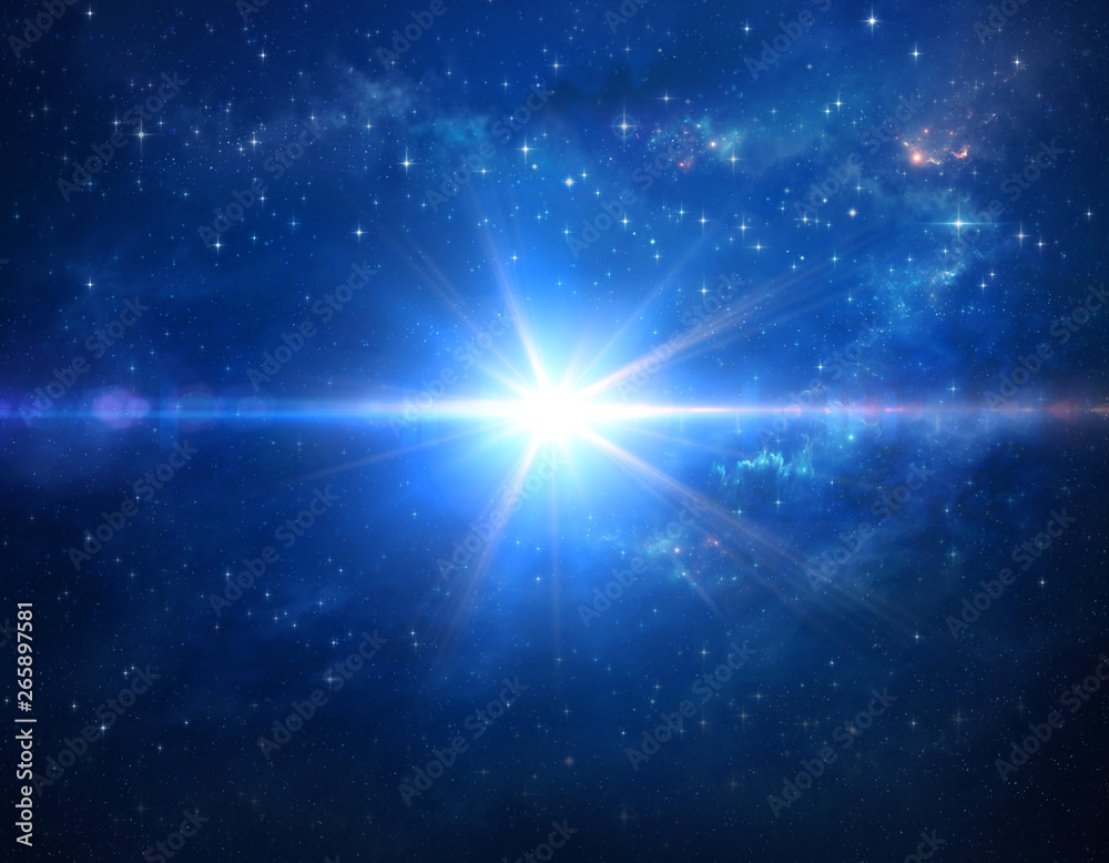 Cosmic blue star blast in outer space - obrazy, fototapety, plakaty 