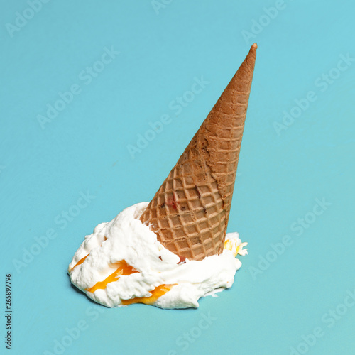 Vanilla ice cream cone drop upside down