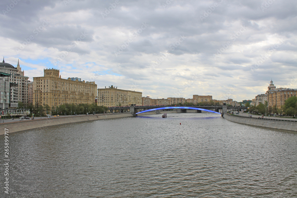 Embankment of the river Moscow bridge and architecture in Moscow Russia