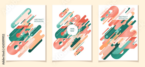 Set of three Abstract compositions from rounded bands, futuristic modern colors