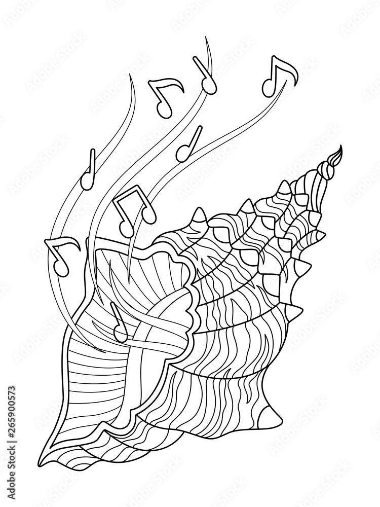 Sea doodle coloring book page music shell Sea doodle coloring book page music shell