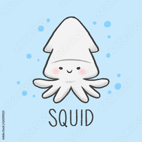 Cute Squid cartoon hand drawn style