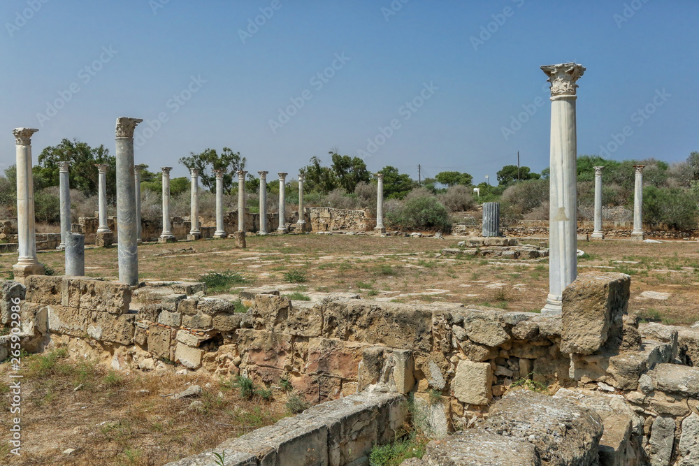 Famagusta, Turkish Republic of Northern Cyprus. Columns at Ancient City Salamis Ruins.