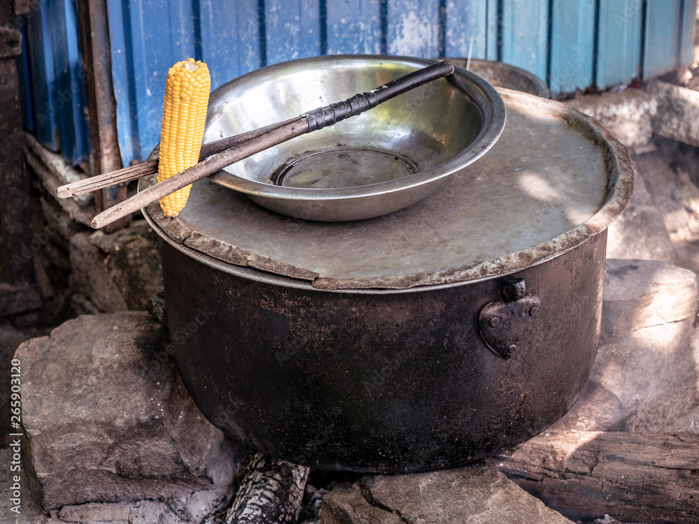 Sweet corn boiled in the pot. Street food in Sri Lanka. Sweet corn boiled in the pot. Street food in Sri Lanka.