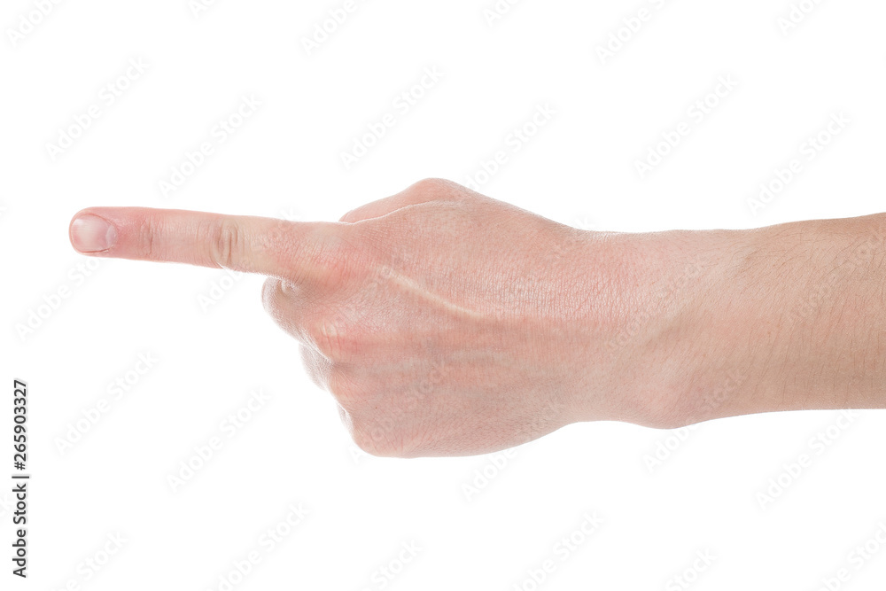 Man showing number one on white background, closeup. Man showing number one on white background, closeup.