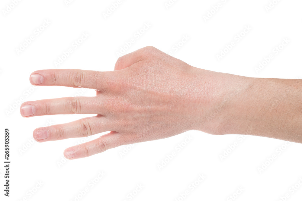 Man showing number four on white background, closeup. Man showing number four on white background, closeup.