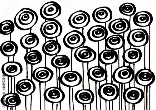  Hand drawn black circle with line on white background.Abstract concept graphic element for design