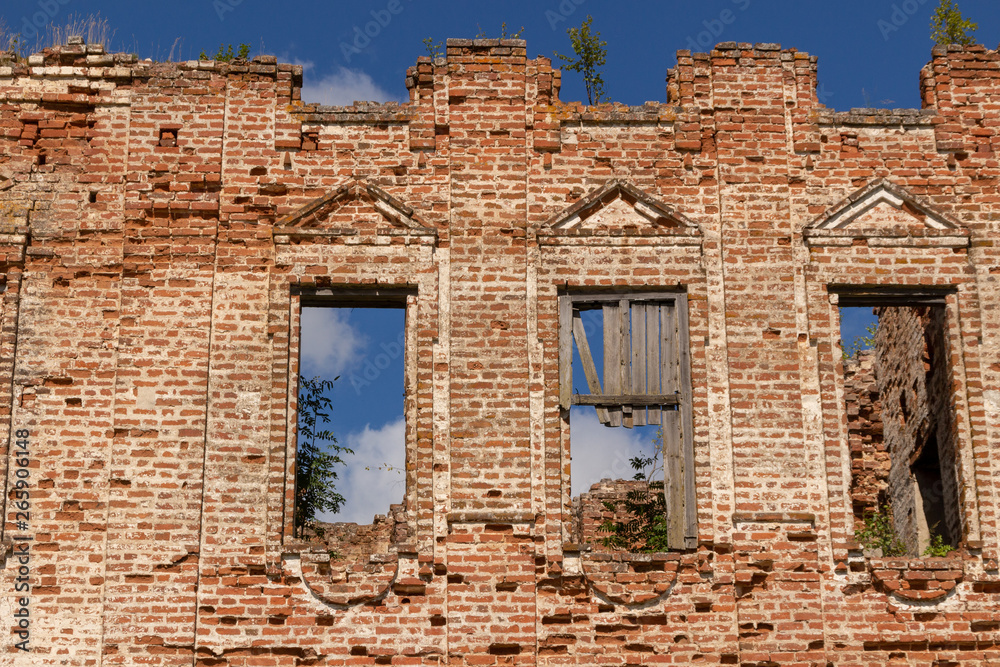 The walls of the Russian destroyed church of red brick