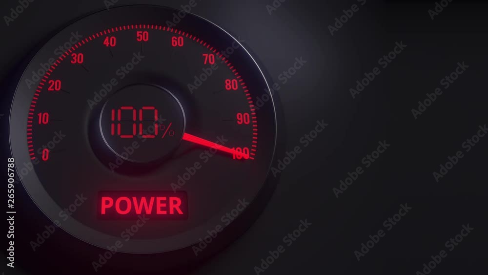 Red and black power meter or indicator, 3D animation Red and black power meter or indicator, 3D animation