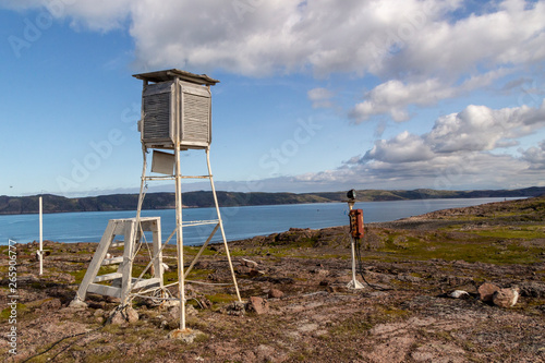 Weather station over the dam with mountain background