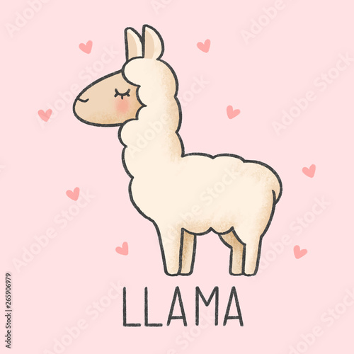Cute llama cartoon hand drawn style