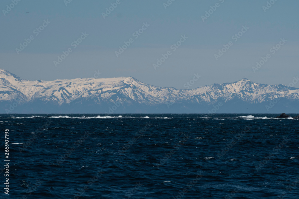 View of Kunashiri island from Shiretoko cruise