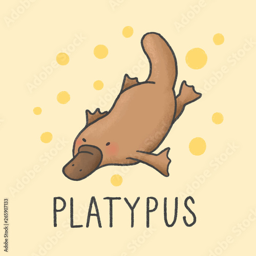 Cute platypus cartoon hand drawn style