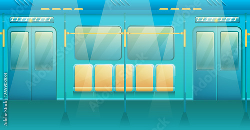 cartoon interior of metro train, vector illustration