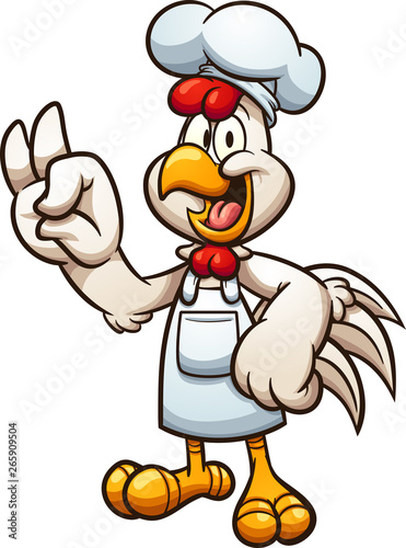 Cartoon chicken chef making the OK hand gesture clip art. Vector illustration with simple gradients. All in a single layer.