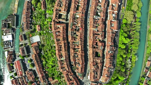 High altitude aerial top down view of Bern, Switzerland