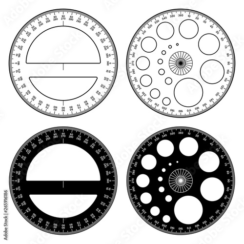 Circular protractor. Drawing tools. Vector illustration