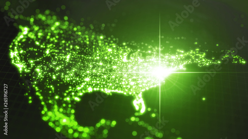 power of america, energy beam on washington. dark map with illuminated cities and human density areas. 3d illustration © kmls