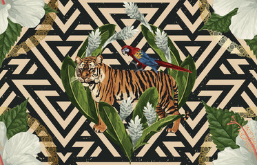 Sierkussen Tropische print patronen Vintage tropisch patroon met exotische bloemen  © Karmina