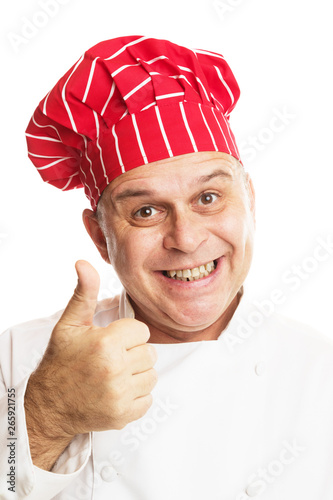 Chef with red hat making expressions photo