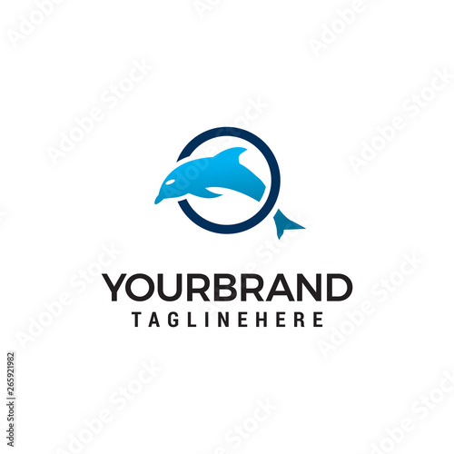 dolphin jumping circle logo design concept template vector