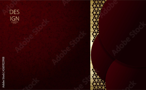 Abstract textural composition of dark pink, burgundy color with a set of round frame and mesh frame of a golden hue