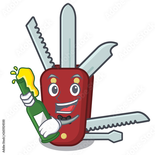 With beer penknife in the a cartoon bag