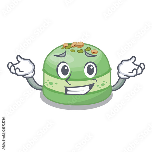 Grinning pistachio cake in the cartoon fridge