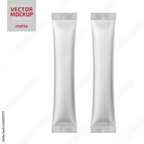 White matte sachet stick. Vector 3d illustration.