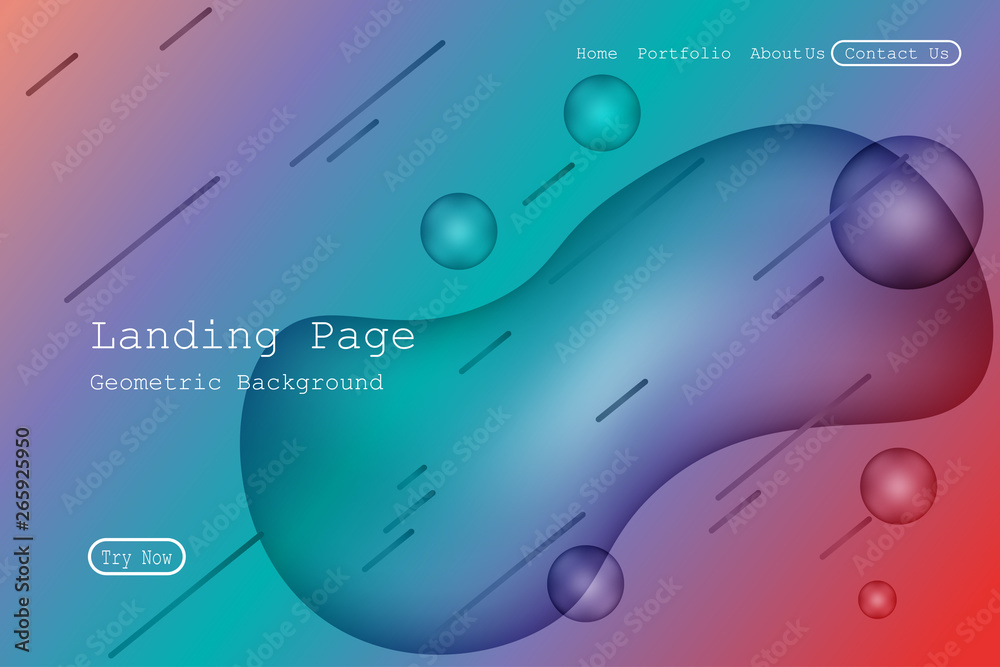 Minimal geometric background. Dynamic fluid shapes composition with Modern Abstract design for Landing page template, wallpaper,background element template