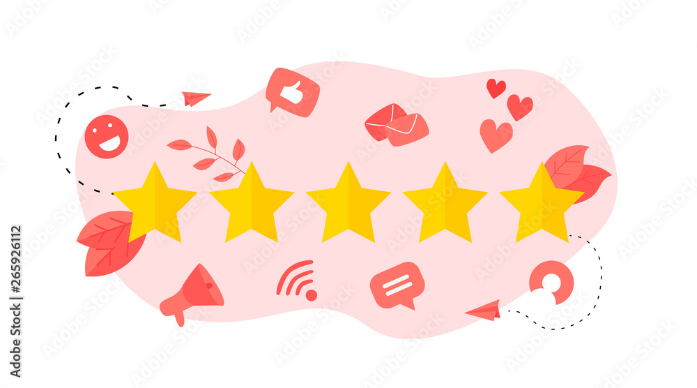 Five star customer rating. Concept of feedback. Five star customer rating. Concept of feedback.
