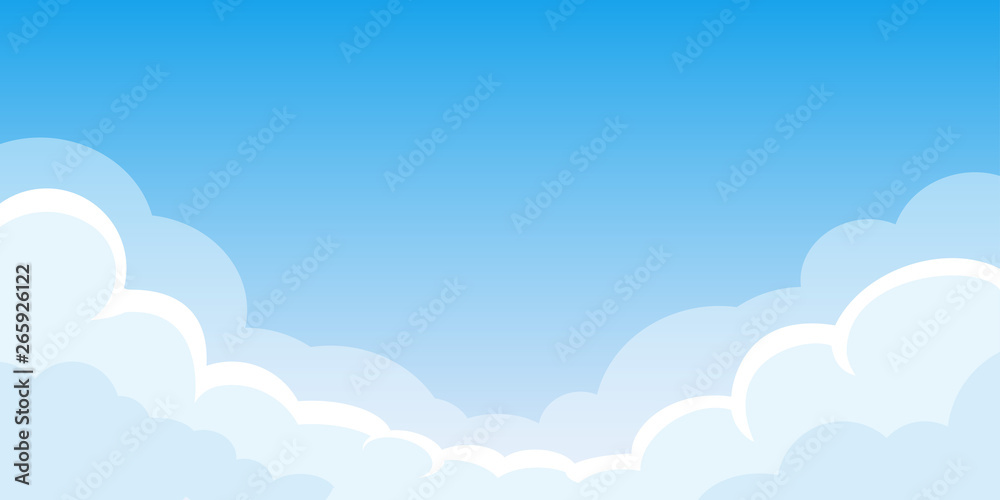 Cloud background with space for text. Blue sky border or banner template. Vector illustration.