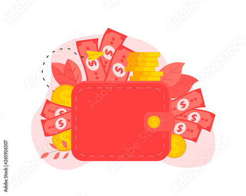 Wallet with dollar banknotes and coins. Finance bank concepts. 
