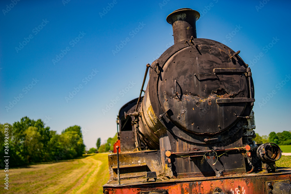 Naklejka premium Abandoned steam train, sunny day, Croatia