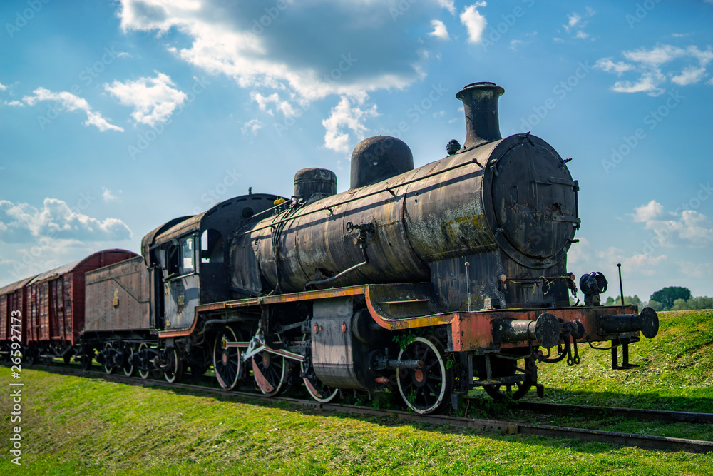 Abandoned steam train,  sunny day, Croatia