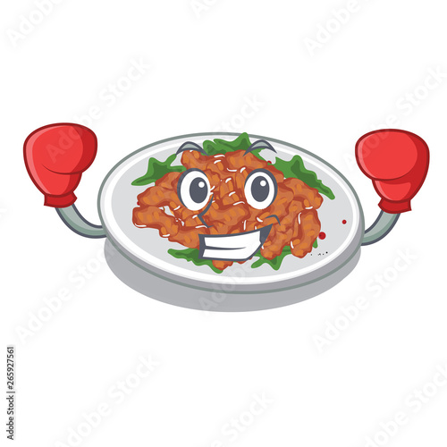 Boxing sesame chicken served on mascot plate