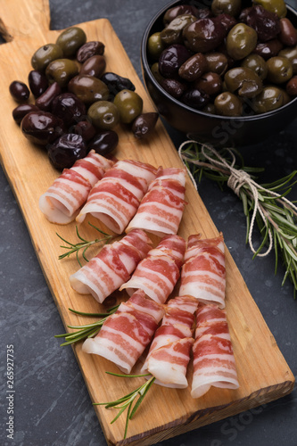 Rolls of pancetta bacom photo