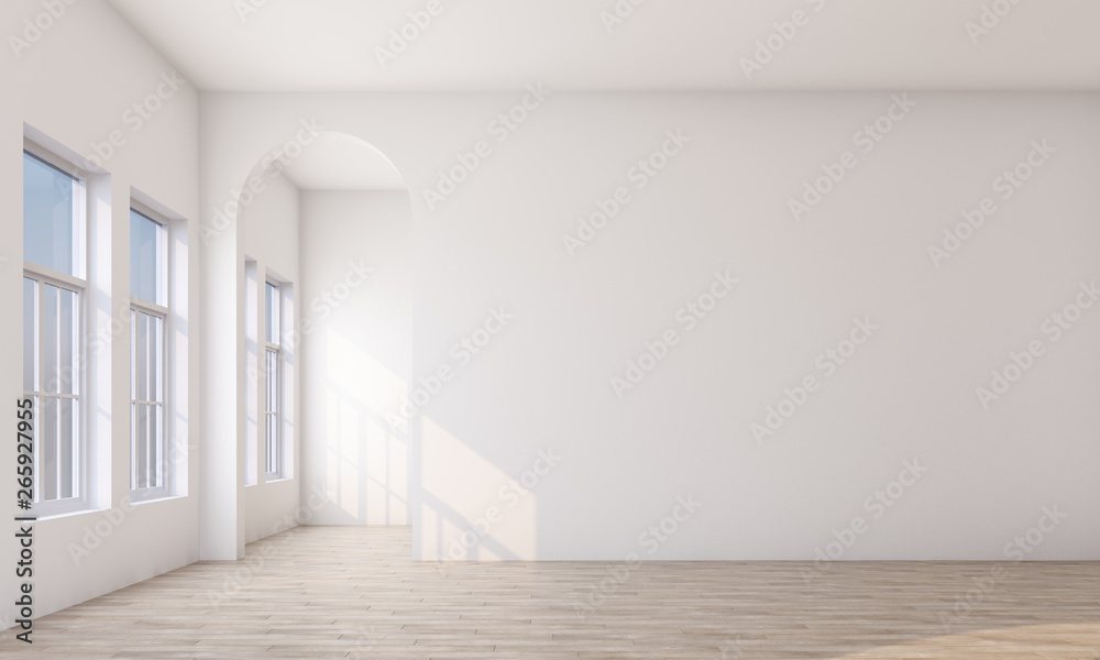 Fototapeta premium Modern classic interior with wall white and arch. 3d rendering
