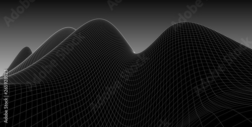 Abstract 3d wireframe terrain ,3d Illustration ,Outline curve