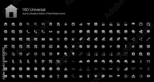 160 Universal Web Pixel Perfect Icons (Filled Style Shadow Edition). Simple vector icons for web, Internet, user interfaces, utilities, and other essential app. photo