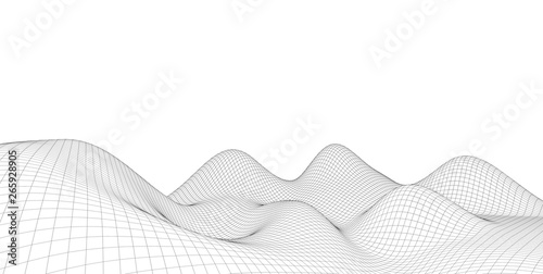 Abstract 3d wireframe terrain ,3d Illustration ,Outline curve