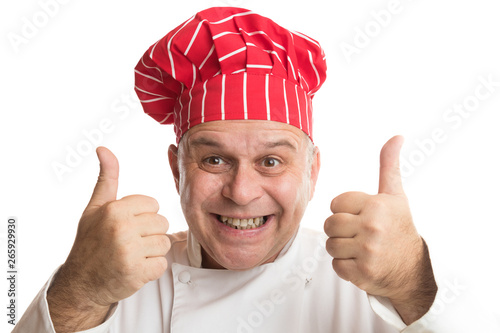 Chef with red hat making expressions photo