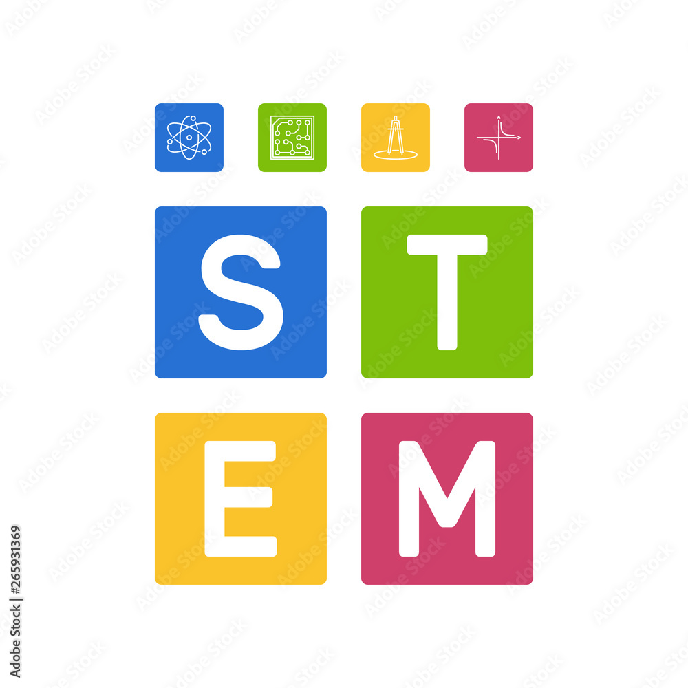 STEM - Science, Technology, Engineering and Mathematics vector concept illustration on white background STEM - Science, Technology, Engineering and Mathematics vector concept illustration on white background
