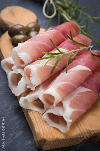 Slices of cured prosciutto ham
