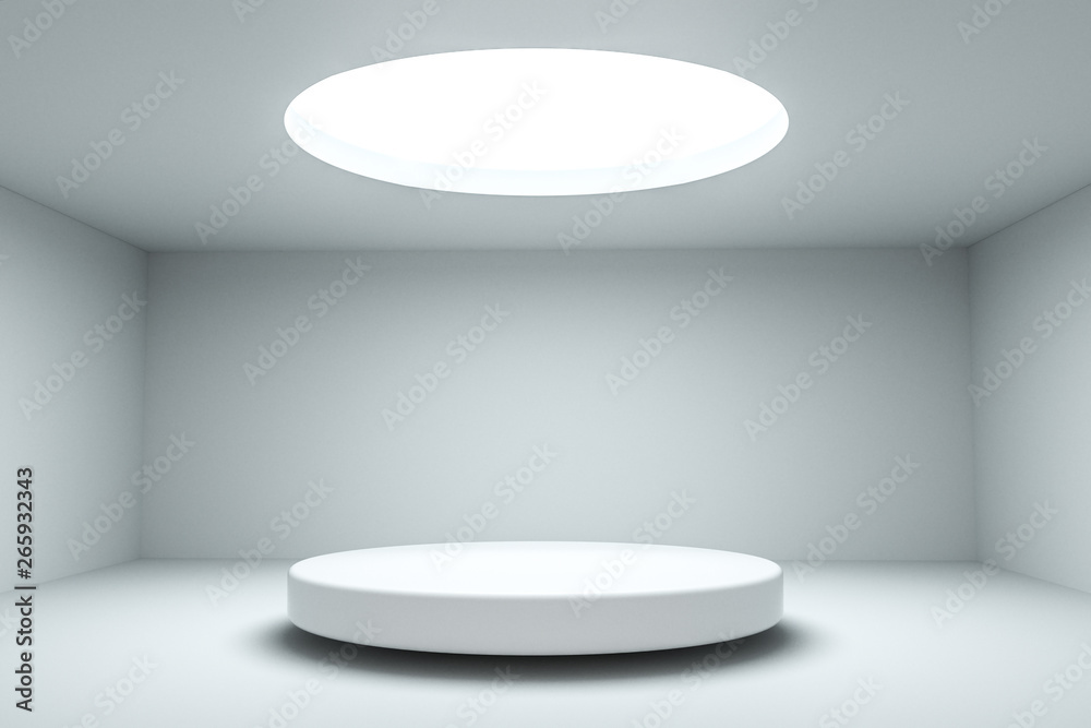 3d rendering, the round platform in the empty room. 3d rendering, the round platform in the empty room.