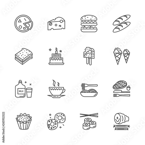 Food and drink outline icon set