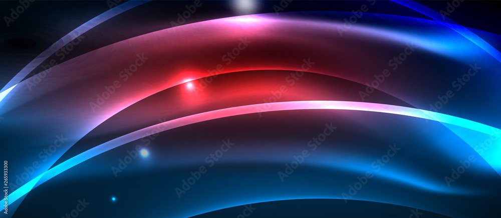 Fototapeta premium Glowing abstract wave on dark, shiny motion, magic space light. Techno abstract background